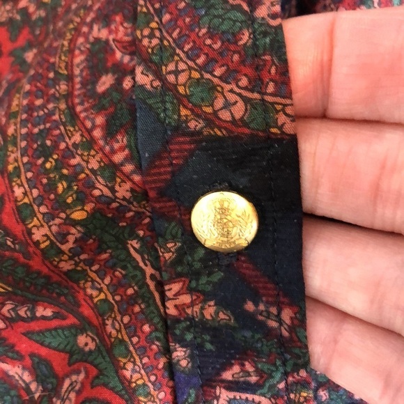 CHAPS womens button front blouse multi-color paisley print gold buttons size XL - Picture 10 of 11